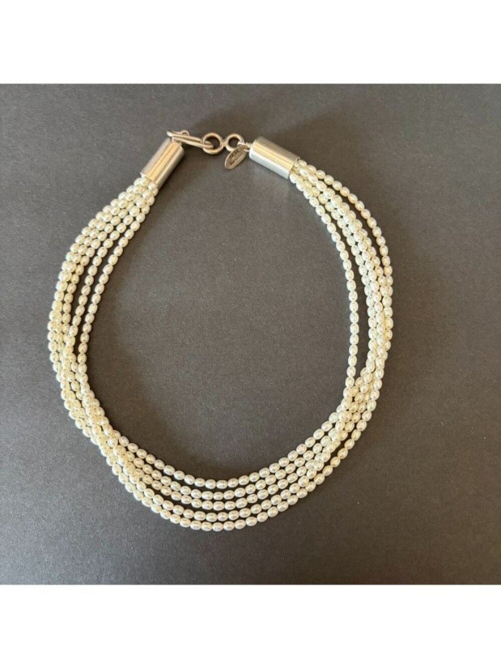 Sterling Silver Multi-Strand Seed Pearl Necklace Hook Clasp 16" Classic Elegance